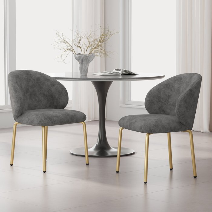 Set 2 sillas de comedor 47,5x56x74 cm, asiento acolchado, patas hierro, gris