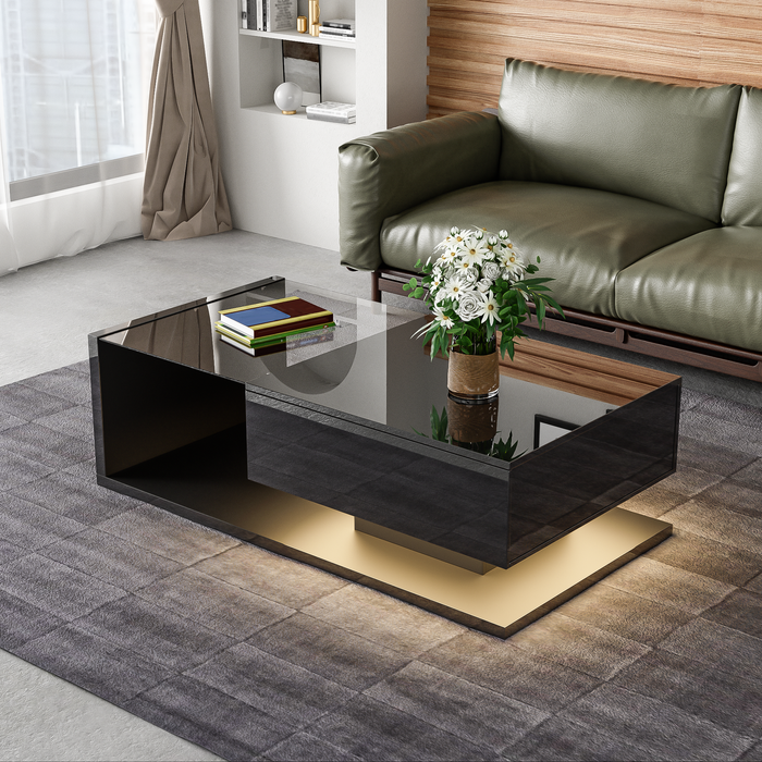 Mesa de centro 105x55x32,5 cm - diseño moderno con led - negro