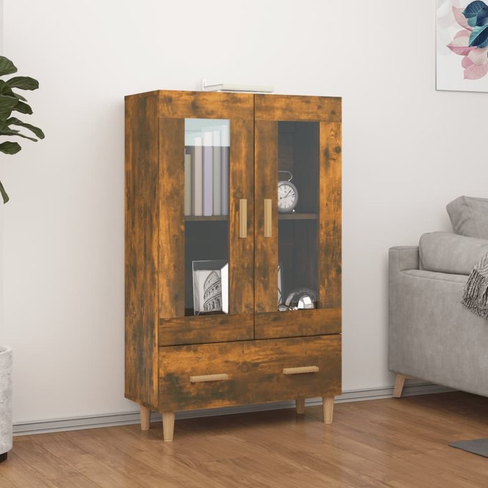 Aparador alto, roble ahumado, 70x31x115 cm, madera de ingeniería.