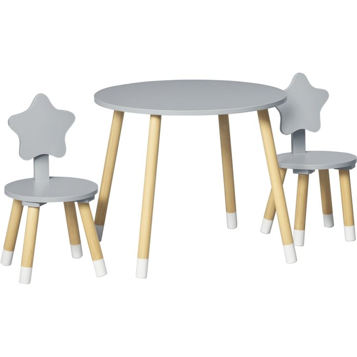 Conjunto mesa y 2 sillas infantil madera ø59cm - gris y madera