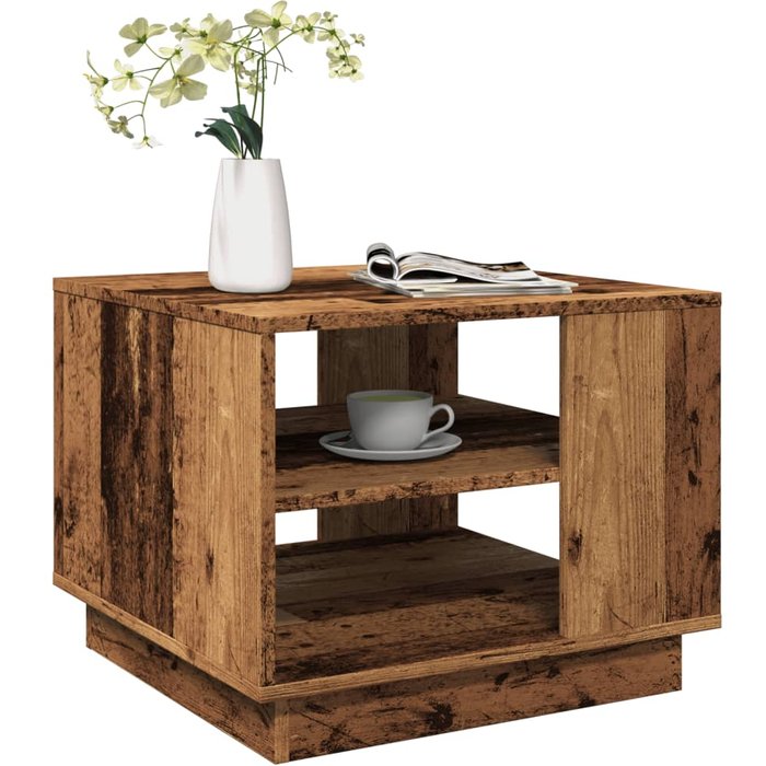 Mesa de centro madera ingeniería madera envejecida 55x55x42 cm