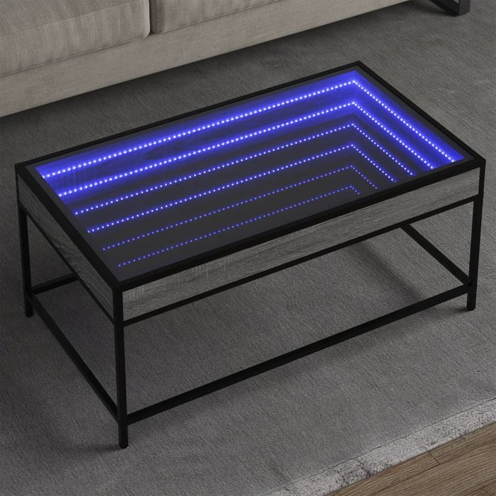 Mesa de centro con iluminación led infinita, gris sonoma, 90x50x41 cm