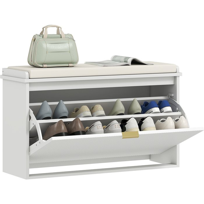 Banco zapatero blanco 80cm con asiento acolchado y almacenaje - soporta 120kg