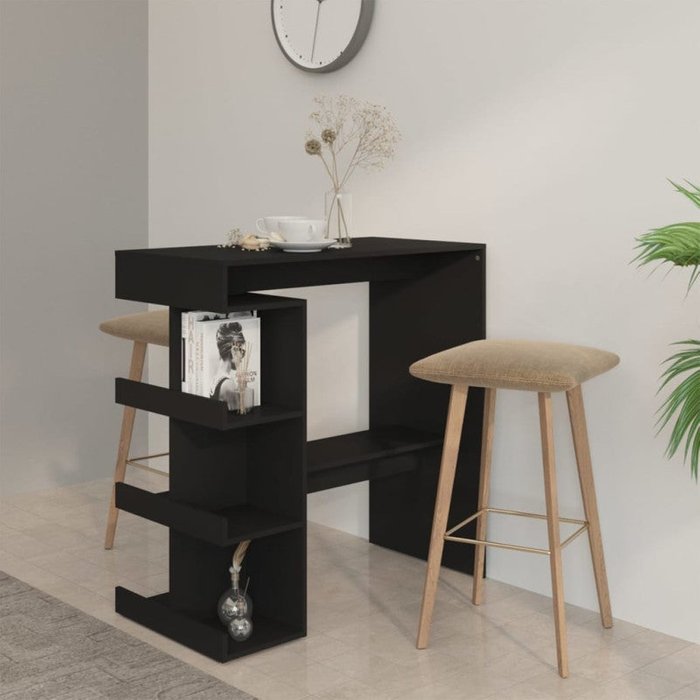 Vidaxl mesa bar estante almacenaje contrachapada negro 100x50x101,5 cm