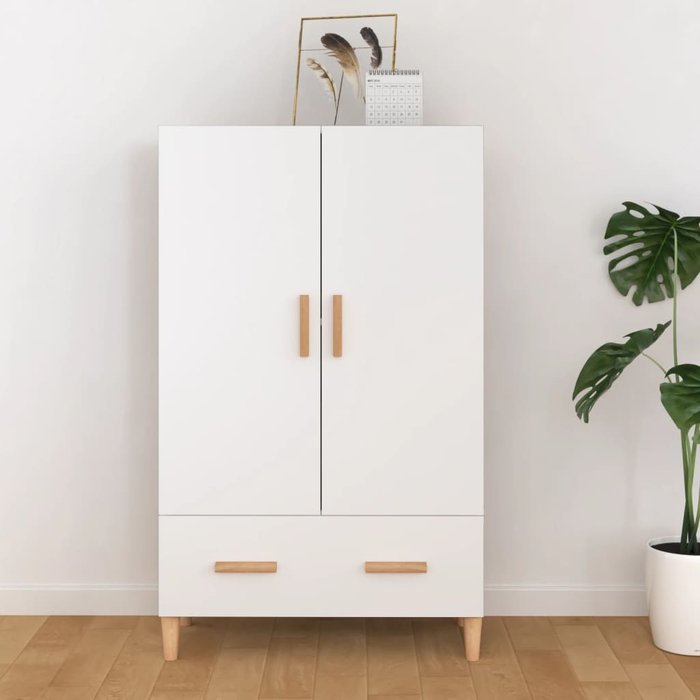 Aparador blanco de 70x31x115 cm, fabricado en madera de ingeniería.