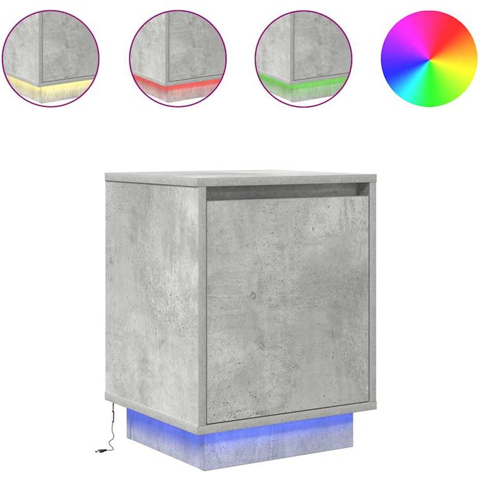 Mesilla de noche con luces led gris hormigón 38x34x50 cm - comfortxl