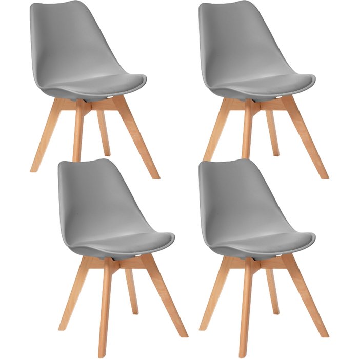 Atmosphera 4x silla baya en pp, d. 52,5x48x82cm, gris, patas de madera de haya