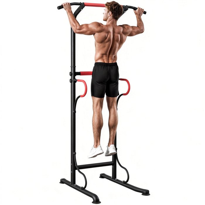 Estación de dominadas ajustable multifunción 98x84x219cm negro rojo 120kg
