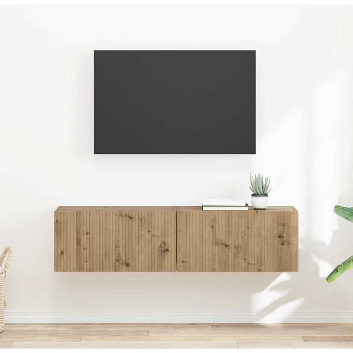 Mueble tv de pared, 2 piezas, acabado roble artesano, 60 x 31 x 29,5 cm