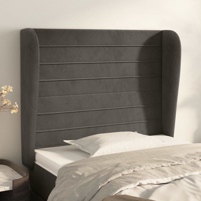Cabecero con orejas gris oscuro 103x23x118/128 cm terciopelo