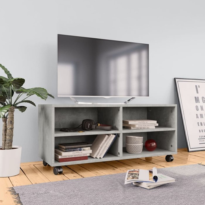 Mueble de tv con ruedas contrachapada gris hormigón 90x35x35 cm - comfortxl