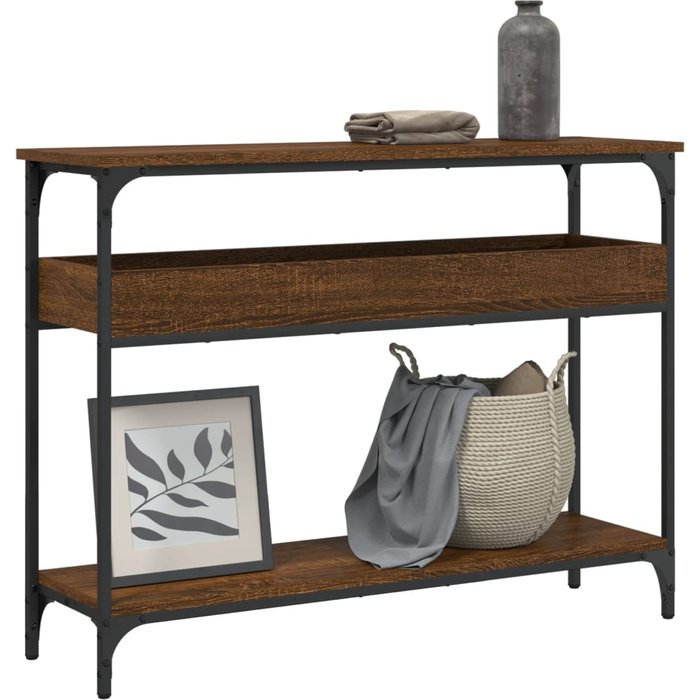 Mesa consola estante madera ingeniería marrón roble 100x29x75cm