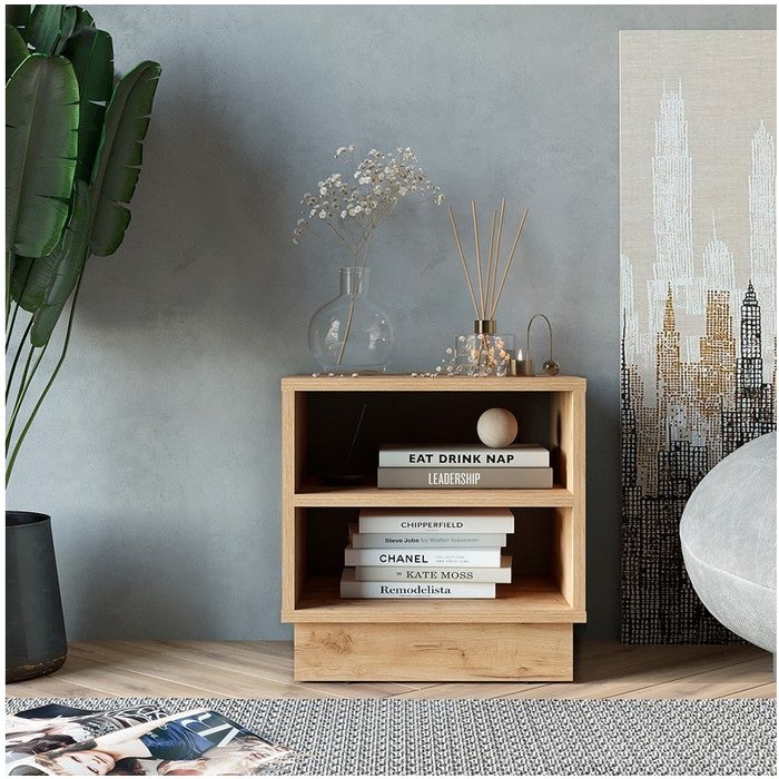 Mesita de noche con 2 estantes melamina en color roble 40x32x40cm