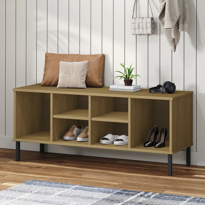 Zapatero con patas metálicas, marrón, 106x35x45 cm, madera oslo