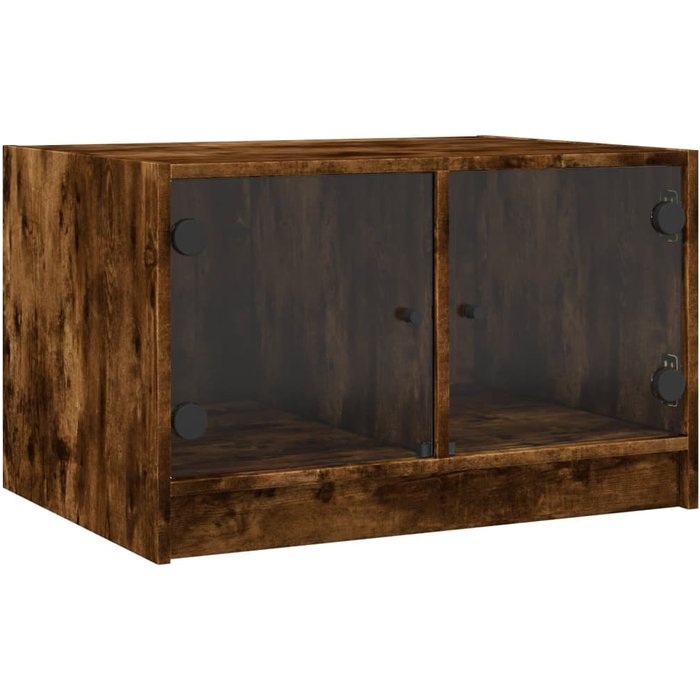 Mesa de centro con puertas de vidrio roble ahumado 68x50x42 cm