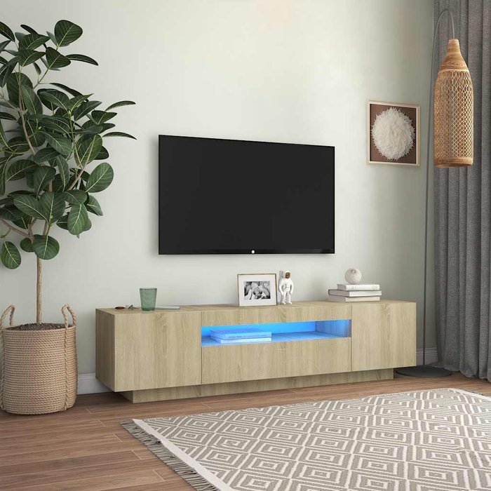 Mueble de tv con luces led roble 160x35x40 cm