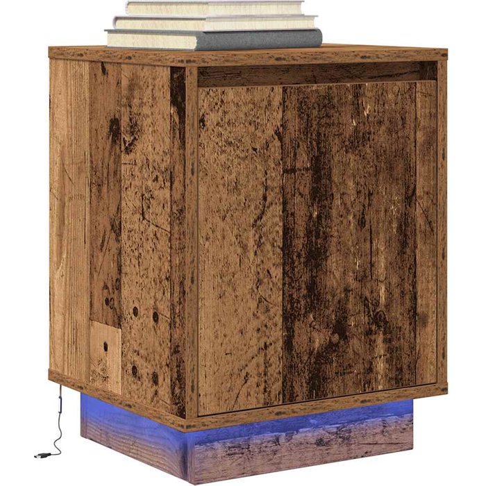 Mesilla de noche con luces led madera vieja 38x34x50 cm - comfortxl