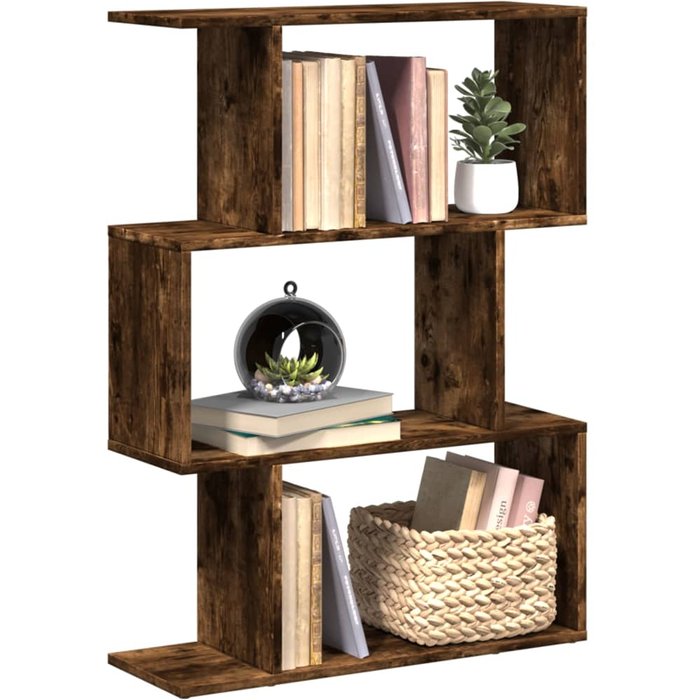 Estante separador de ambientes con 3 niveles roble ahumado 70x24x97 cm.