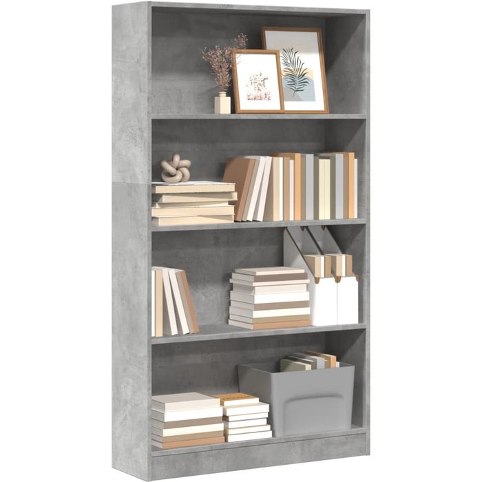 Librería gris hormigón 80x24x143 cm de madera contrachapada