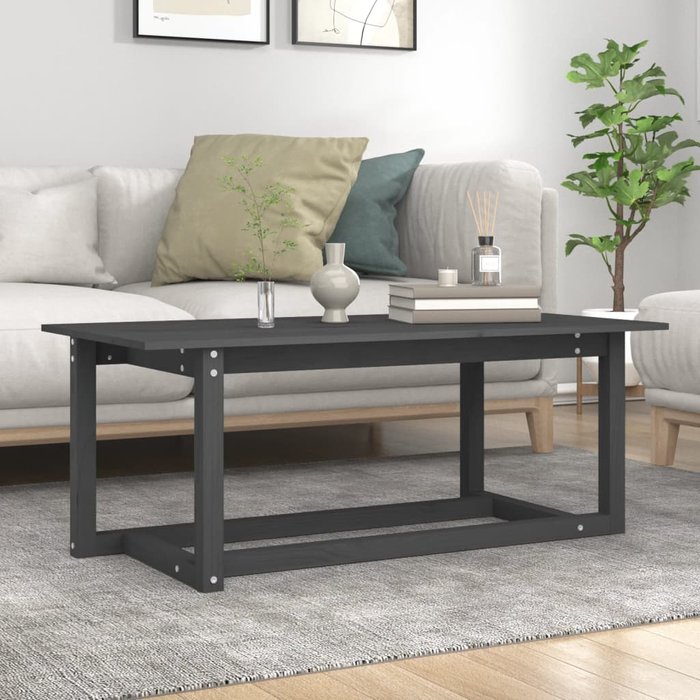 Mesa de centro gris de 110x55x45 cm, de madera maciza de pino.