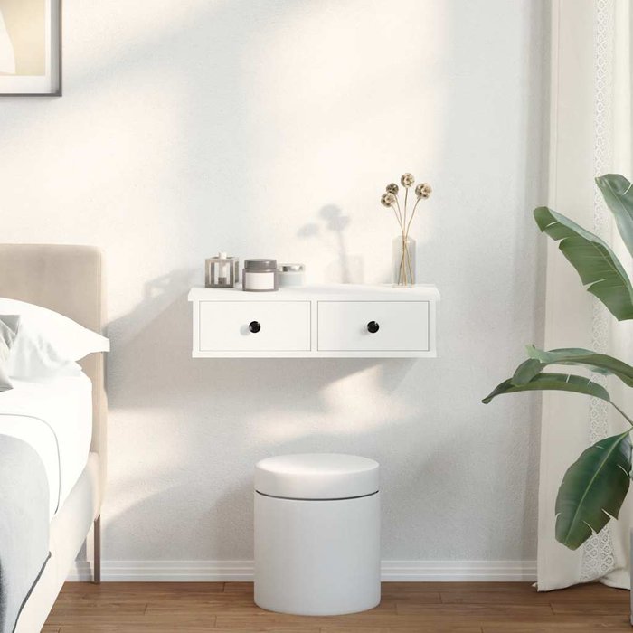 Estante de pared con cajones blanco 60x25x15 cm madera contrachapada