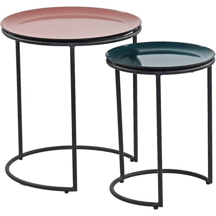 Juego de mesa de centro redonda de metal rosa y verde 40x45 30x40 cm