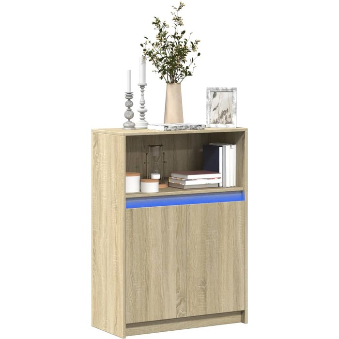 Aparador con led roble sonoma 72x34x100 cm madera contrachapada