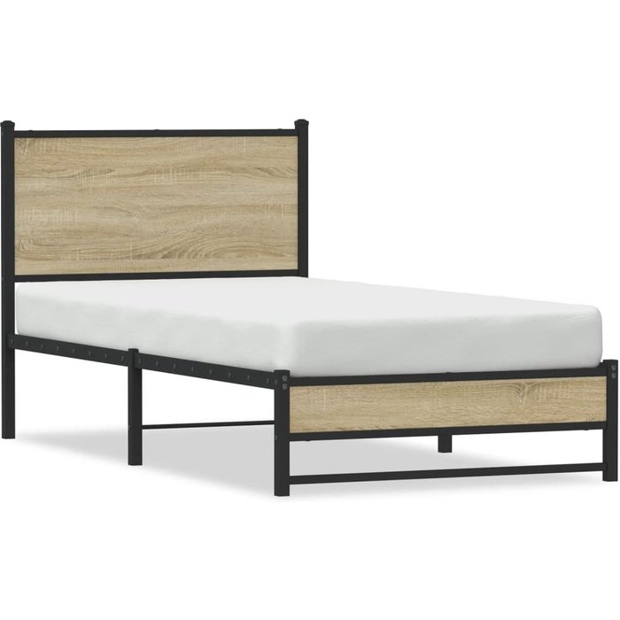 Estructura de cama metálica de roble sonoma sin colchón 90x200 cm — comfortxl