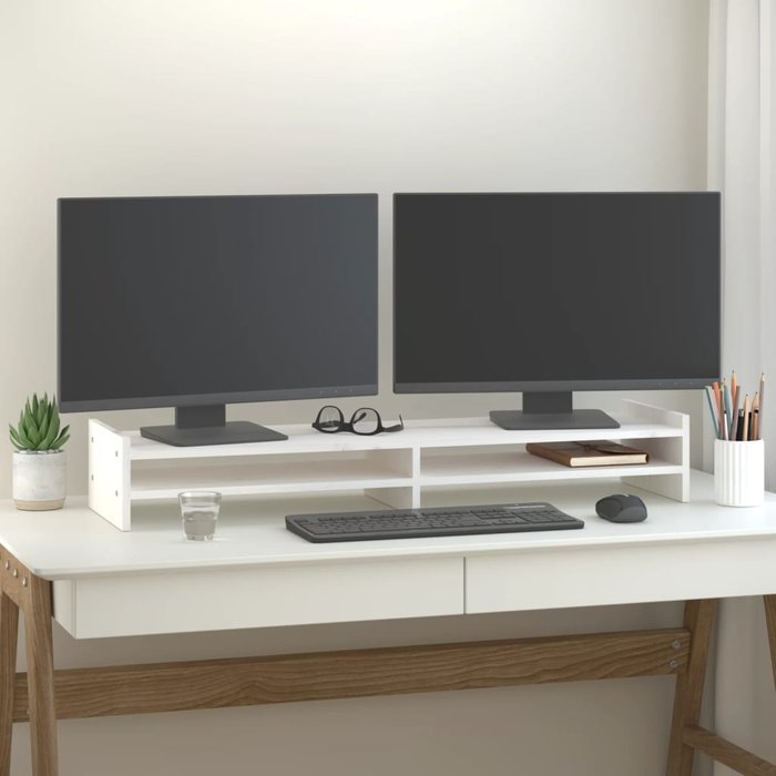 Soporte para monitor blanco 100x27x15 cm madera maciza de pino
