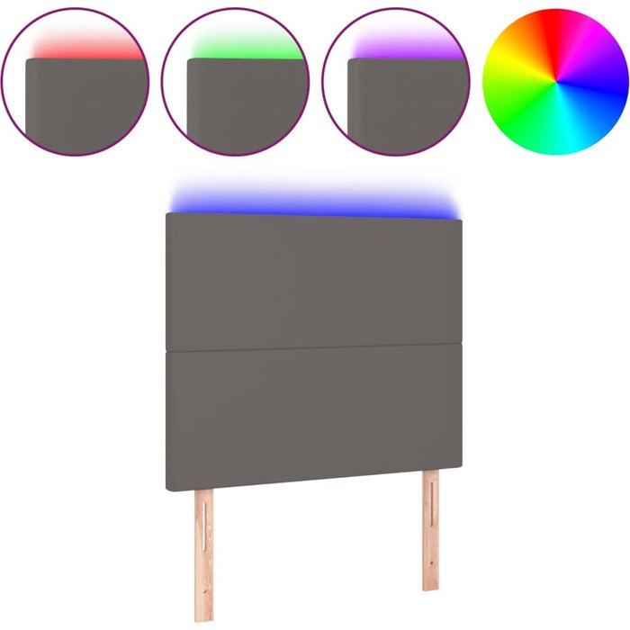 Cabecero con luces led cuero sintético gris 100x5x118/128 cm - comfortxl