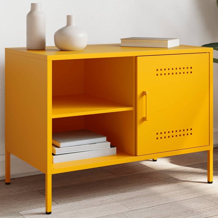 Mueble de tv de acero amarillo mostaza 68x39x50,5 cm