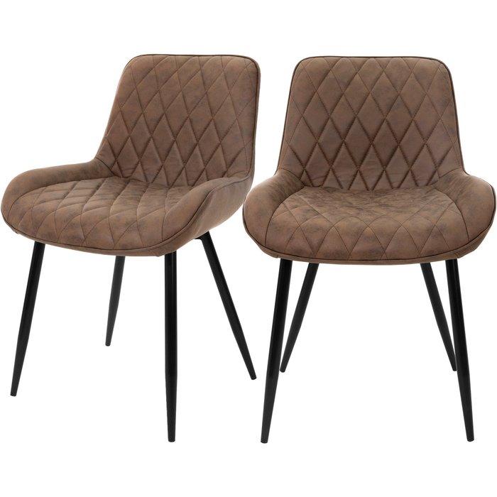 Set 2x sillas de comedor / salón de cuero sintético marrón, patas de metal
