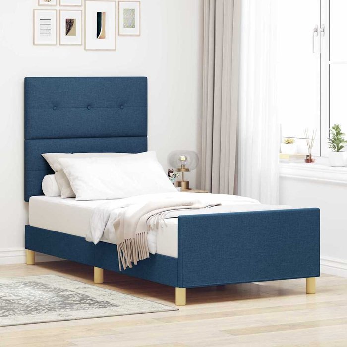 Estructura de cama con cabecera azul 80 x 200 cm tela vidaxl