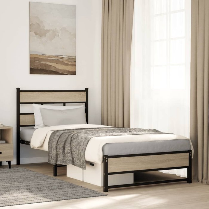 Estructura de cama sin colchón metal roble sonoma 107x203 cm vidaxl