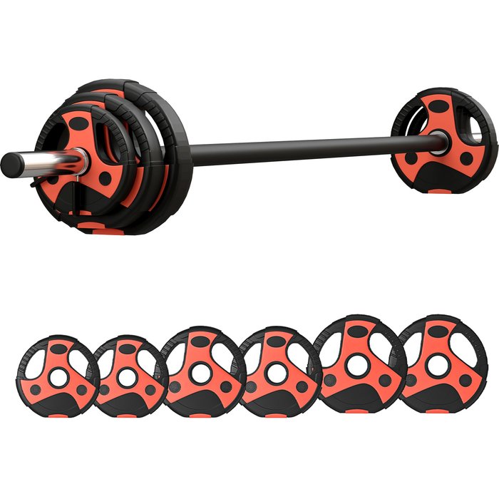 Conjunto barra con discos 19.8kg - musculación casa gimnasio - negro rojo