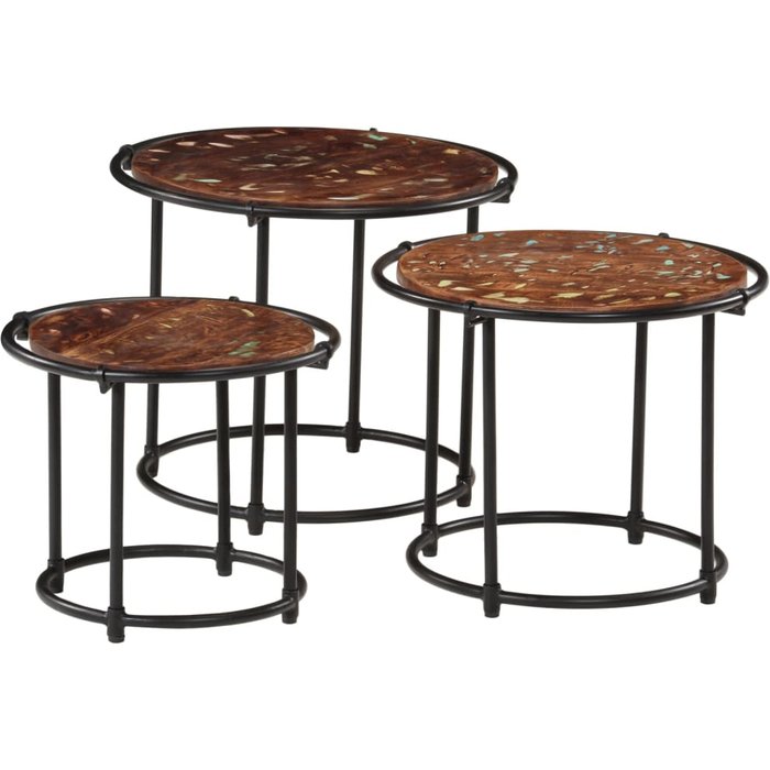 Mesas apilables 3 piezas madera maciza reciclada - comfortxl