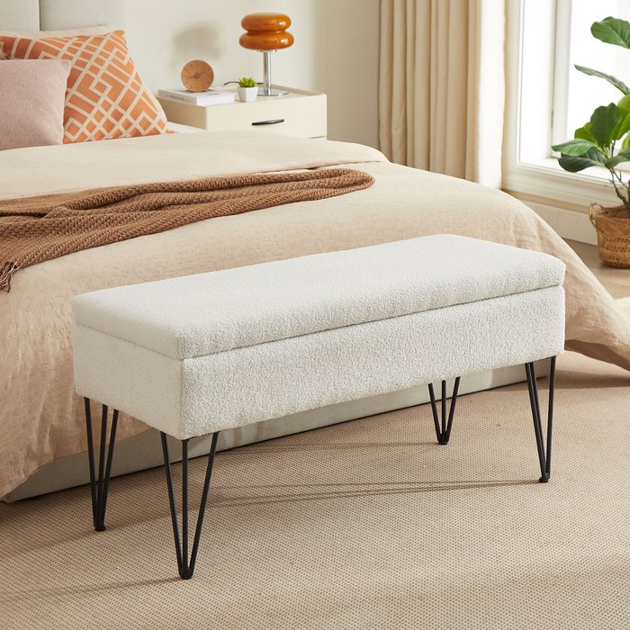 Banco de almacenamiento alix en tejido de rizo blanco