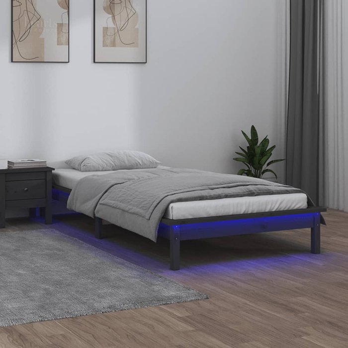 Maison exclusive - estructura de cama con led madera maciza gris 75x190 cm