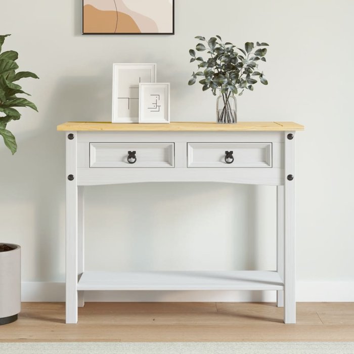 Mesa consola de la gama corona, pino mexicano, blanca, 90x34,5x73 cm