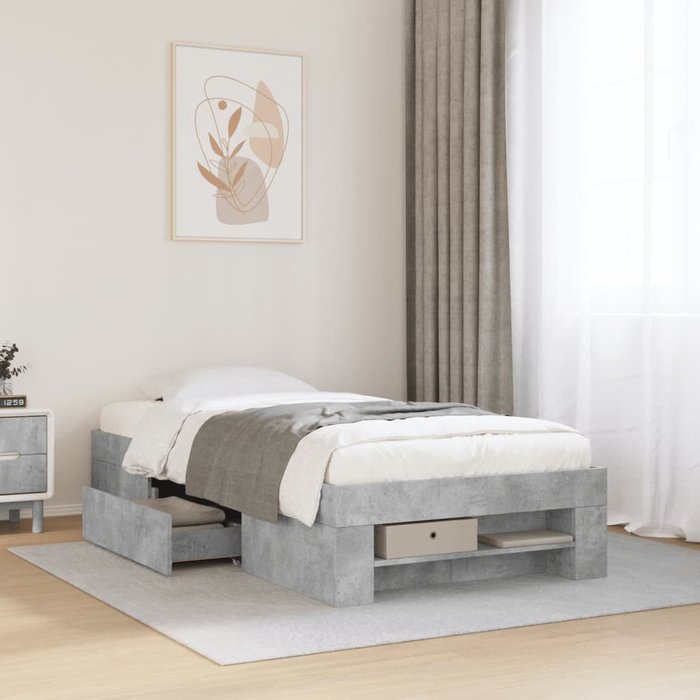 Vidaxl estructura de cama madera de ingeniería gris hormigón 100x200cm