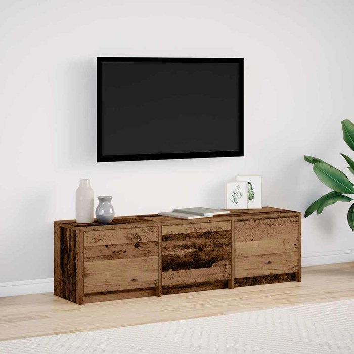 Mueble de tv con tiras led, acabado madera antigua, 140 x 34 x 40 cm