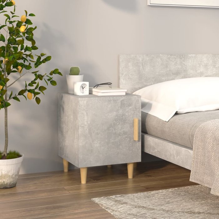 Mesita de noche madera contrachapada gris hormigón - comfortxl