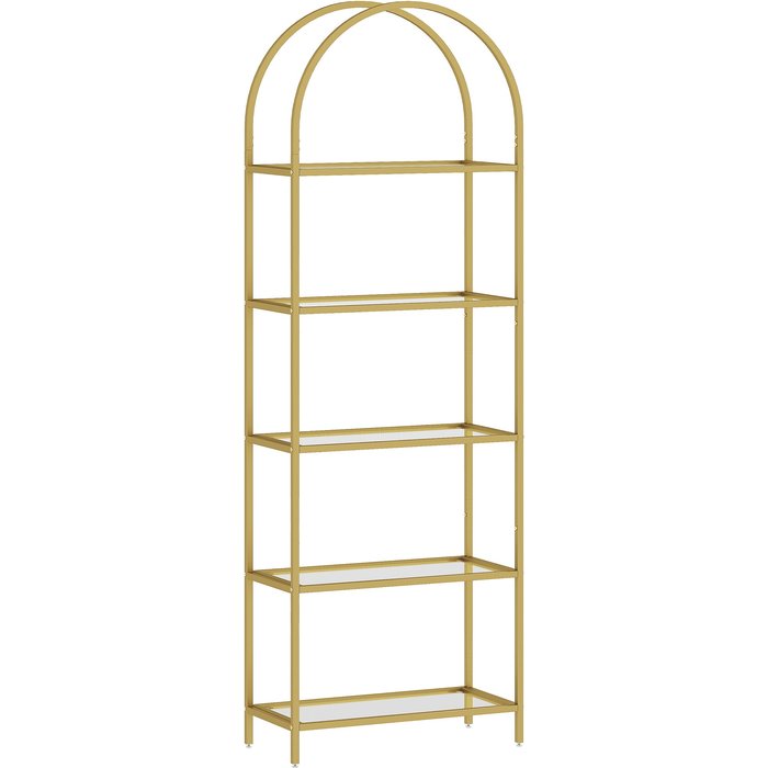 Estantería de vidrio homcom acero, vidrio templado oro 60x30x175 cm