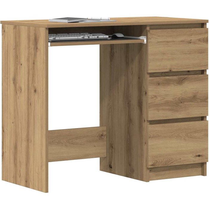 Escritorio de roble hecho a mano, 90x45x76 cm, madera de ingeniería.