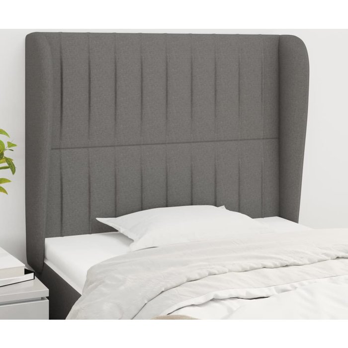 Cabecero con orejas de tela gris oscuro 93x23x118/128 cm - comfortxl