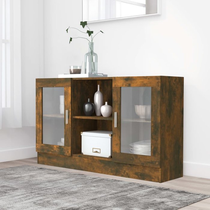 Vitrina roble ahumado 120x30,5x70 cm madera contrachapada