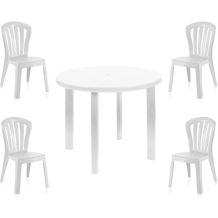 Conjunto mesa viana redonda + 4 sillas gala de resina - crevicosta. blanco