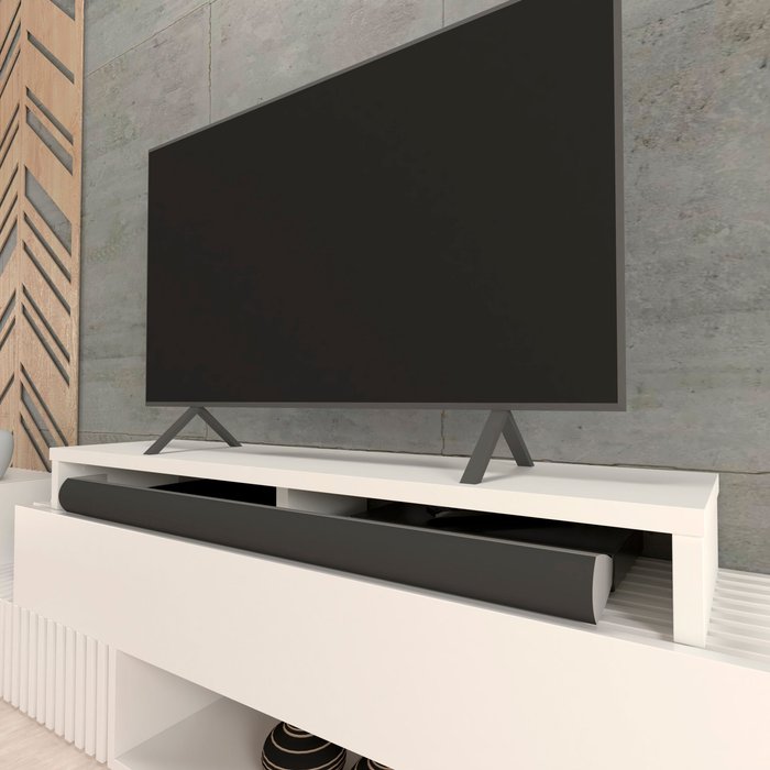 Soporte elevador doble tv de madera. henor. 140x35x15 cm soporta +100 kg. blanco