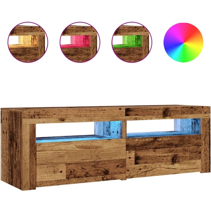 Mueble tv luces led madera ingeniería envejecida 120x35x40 cm - comfortxl