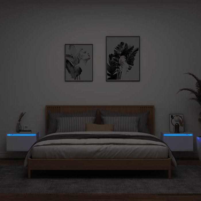 Vidaxl mesitas de noche de pared con luces led 2 unidades blanco